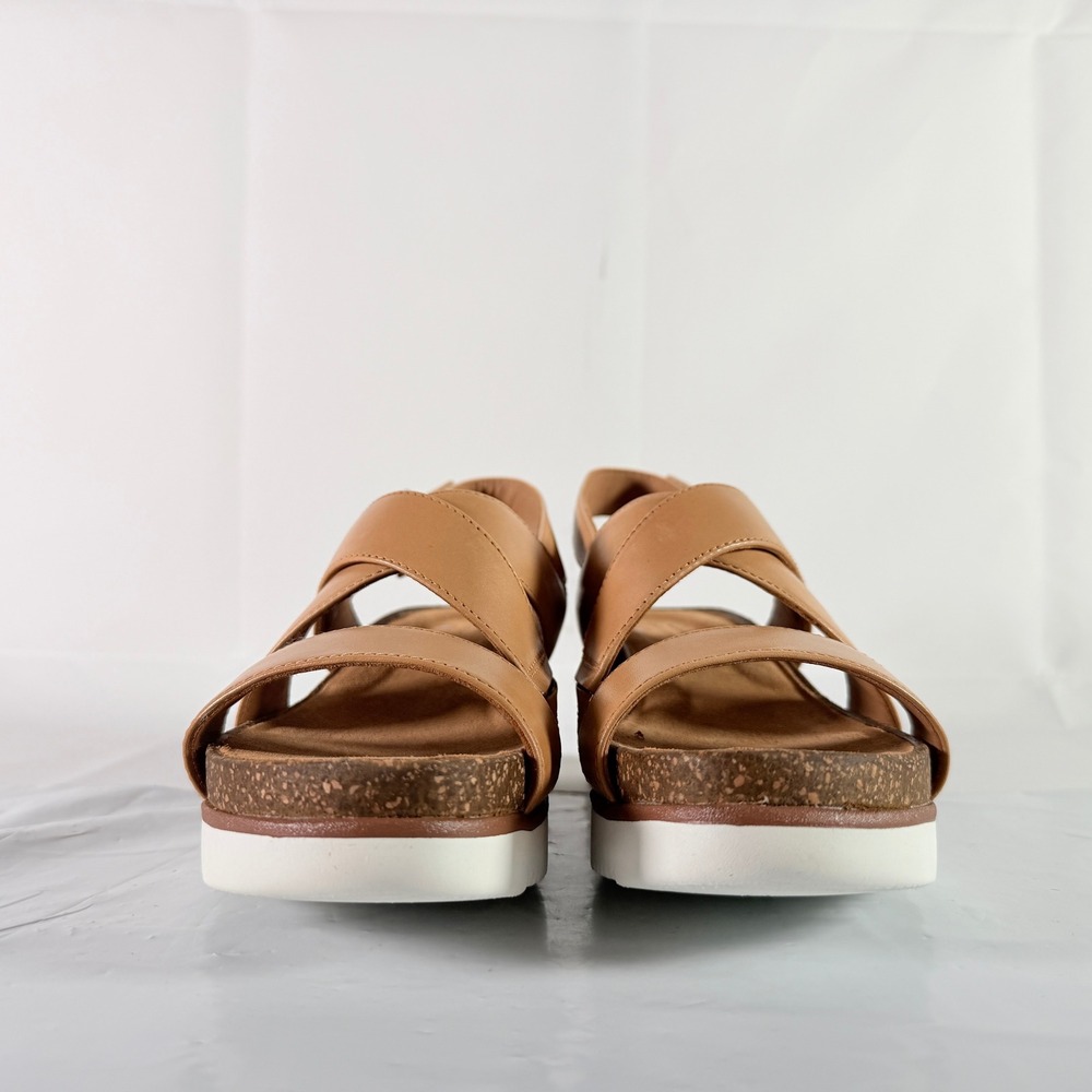 Clarks Lizby Cross Sandal Women 8 Sand Leather Platform Wedge New In Box - Picture 2 of 11